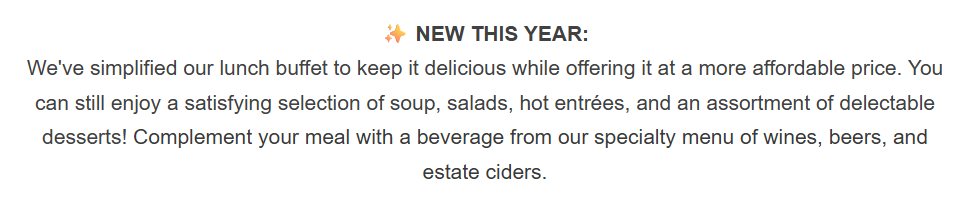 New this year, lunch buffet